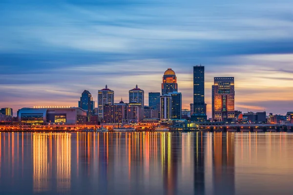 Louisville city skyline during sunset