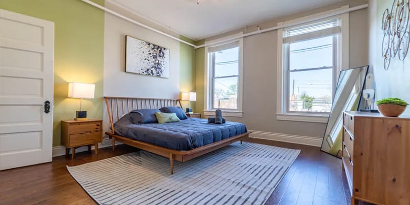 green spacious bedroom